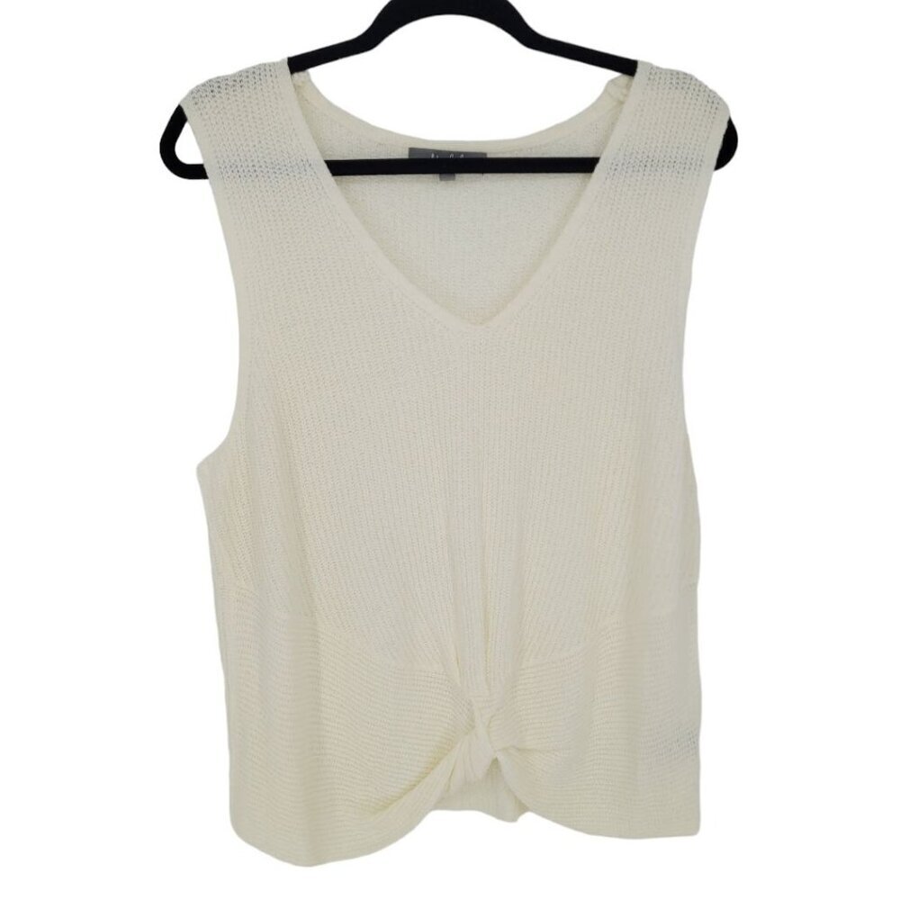 Marled womens XL white sleeveless knot front partial ribbed sweater v neck